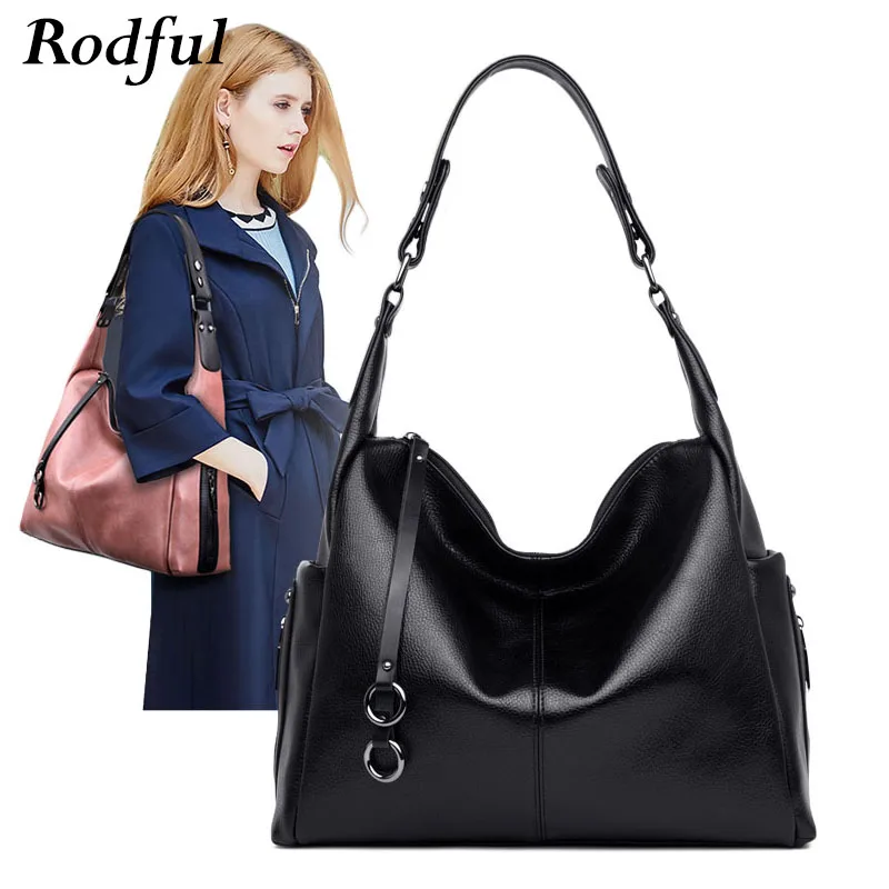 Женская сумка мессенджер Rodful черная или красная через плечо из мягкой кожи