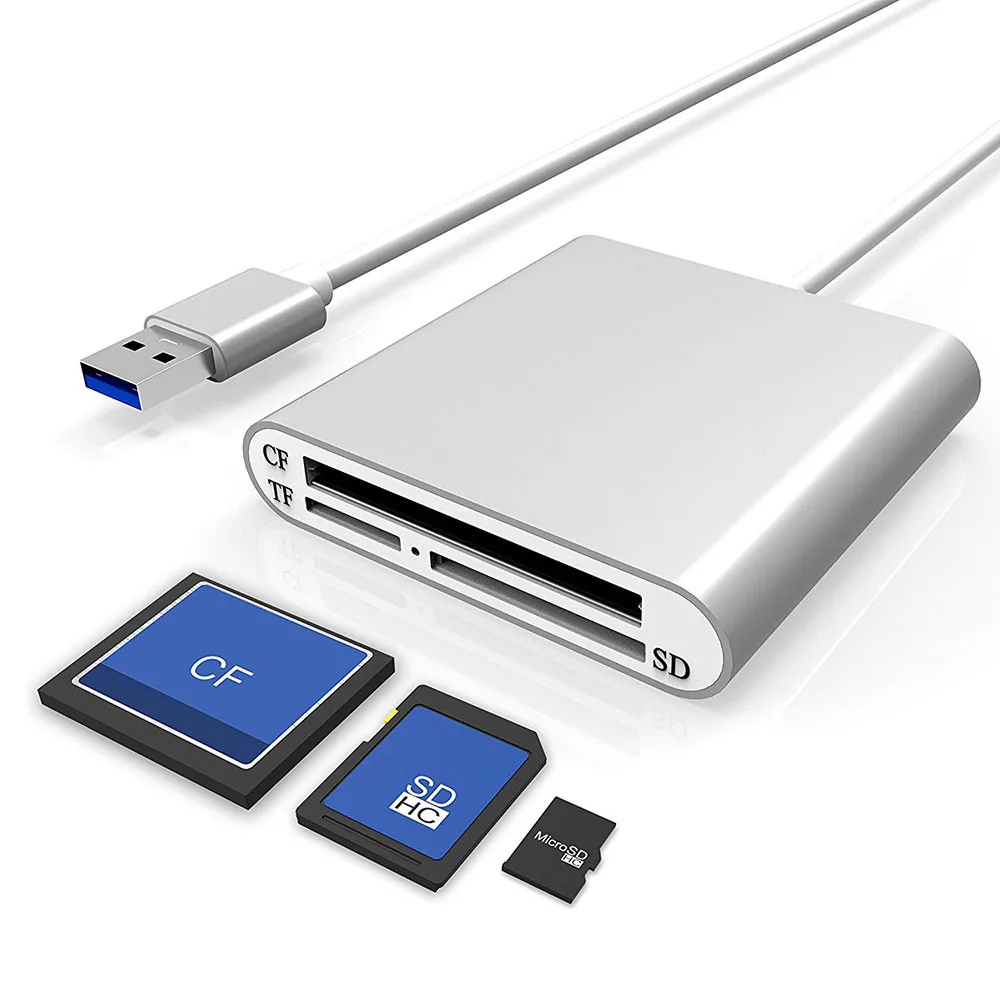 Алюминий USB 3 0 Портативный Card Reader 3-слот флэш чтения карт памяти CF/SD/TF Micro SD/MD/MMC/SDHC/SDXC