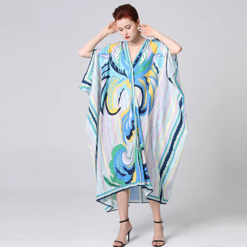 Женское дизайнерское подиумное платье с v-образным вырезом и рукавами 3/4 принтом