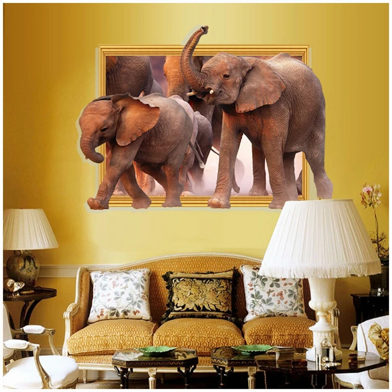 Новое поступление 3D наклейки на стену африканские с изображением слонов Съемные