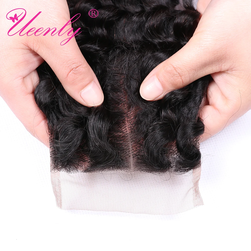 UEENLY Бразильские глубокие волны Кружева Закрытие 130% Плотность Remy человеческие