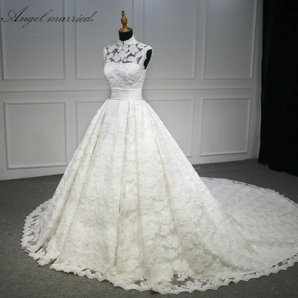 Свадебное платье Angel свадебное с высоким воротом кружевное со шлейфом vestido de noiva