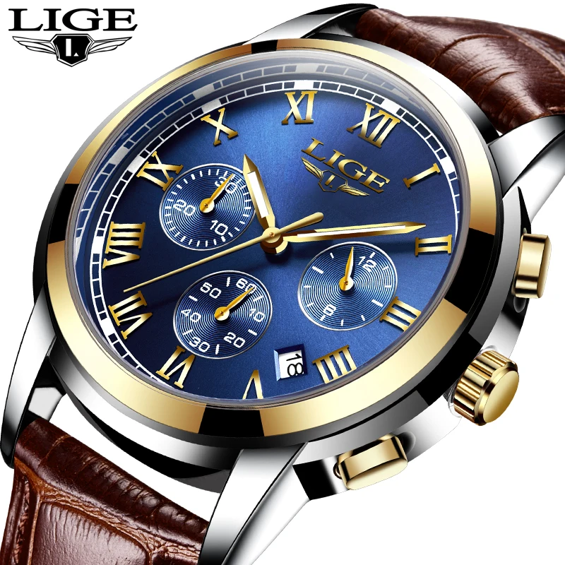 LIGE Men Watches Top Brand Luxury Leather Business Watch Male Waterproof Sport Fashion Chronograph Relogio Masculino | Наручные часы