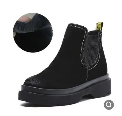 SWYIVY chaussures femme; кожаные ботинки; женские бархатные зимние ботинки; Новинка года; осенние модные ботильоны; женские ботинки без застежки - Цвет: black fur