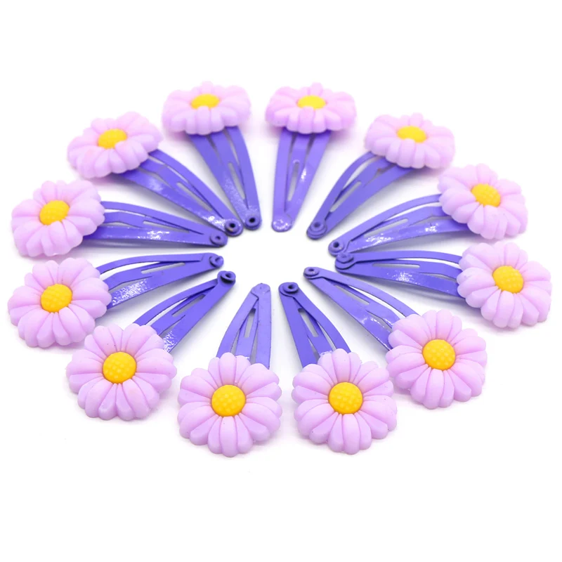 Purple hair clips 12 шт./лот, красивые заколки для волос с цветами, мягкие детские заколки для девочек из ПВХ, аксессуары для волос, желтый, розовый, красный цвет, заколки для детей - Цвет: Purple hair clips