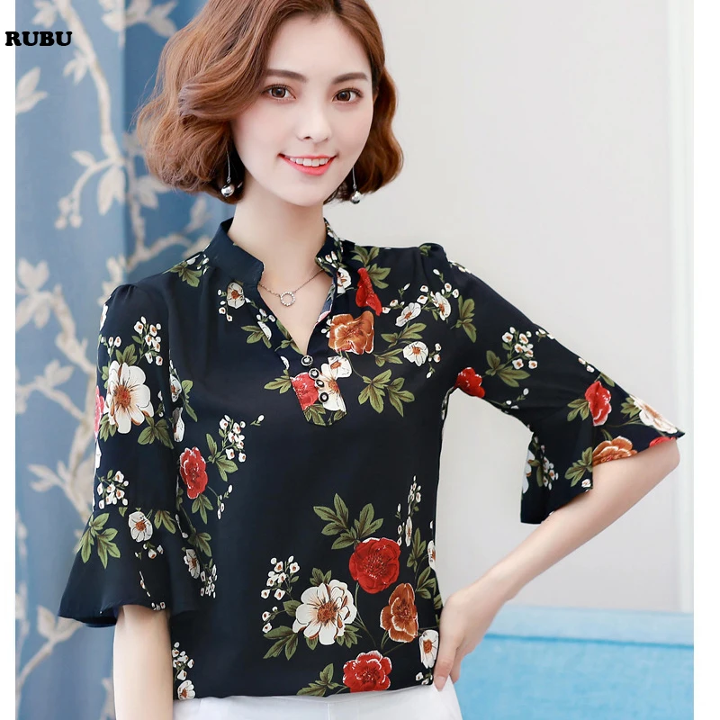 Blusas femininas новинка 2017 модная летняя шифоновая блузка женские топы на пуговицах с