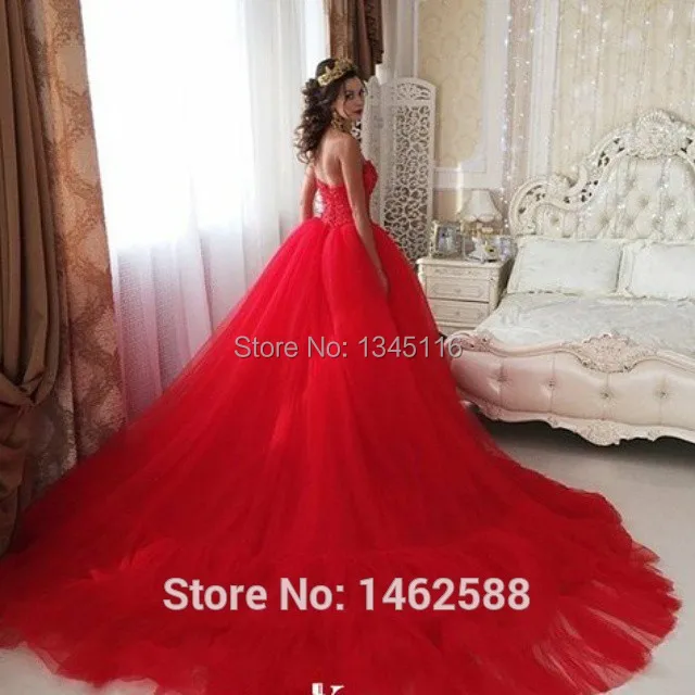 2017 сшитое кружева аппликация милая красная тюль большой поезд свадебные платья