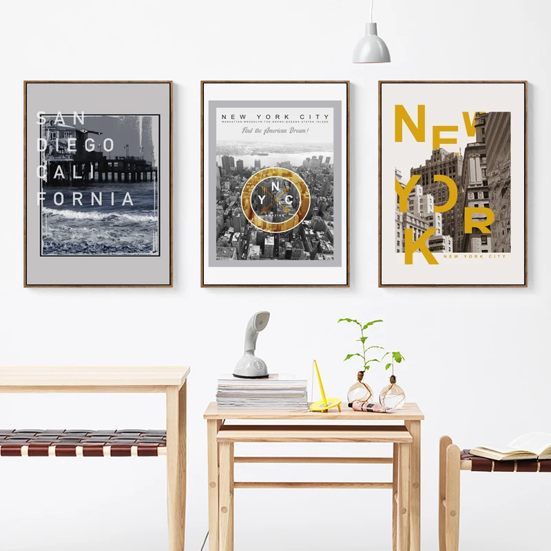 Модная ретро картина с изображением Нью Йорка пейзажа Сан Диего холст