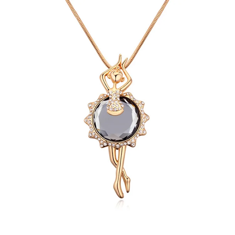 Модное ожерелье со стеклянной подвеской в виде балерины длинная цепочка