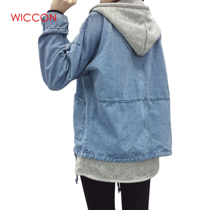Модные джинсовые куртки с капюшоном в стиле пэчворк женские толстовки верхняя