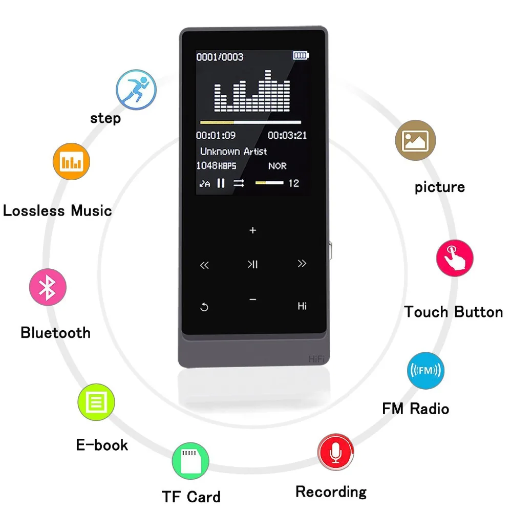 Спортивные Bluetooth 4 0 MP3 плеер сенсорные кнопки с подсветкой 8 Гб hi fi звук диктофоном