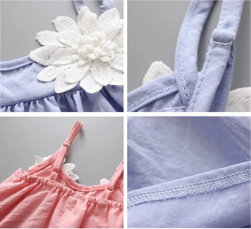 Детское летнее платье принцессы розовое или синее модное с цветами для