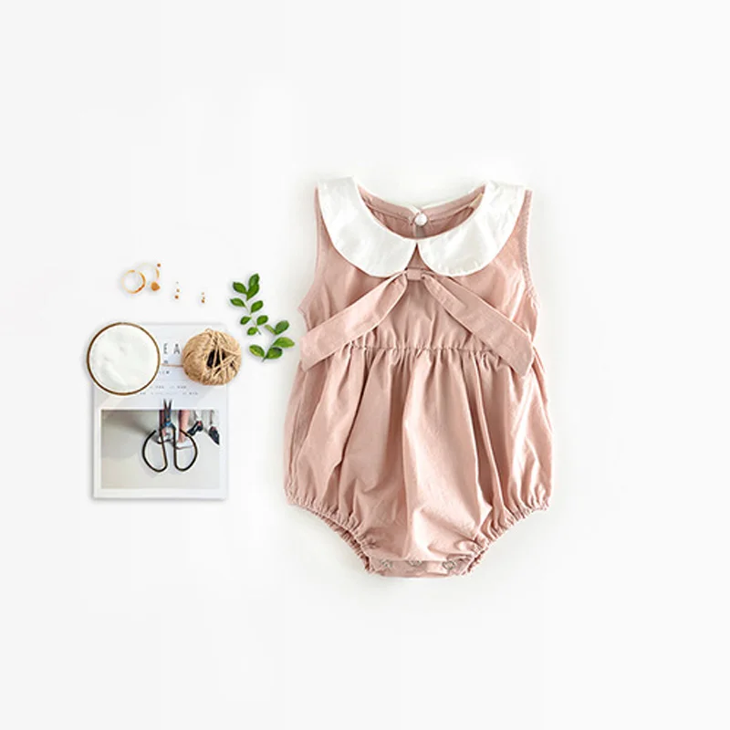 2017 New Cotton Summer Ruffled bowknot Baby Girl romper Sleeveless Toddler Girls overalls Photography Props | Мать и ребенок