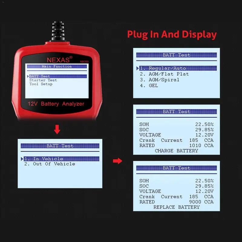 NEXAS NB300 12 В красный тестер батареи непосредственно проверьте стартер и систему