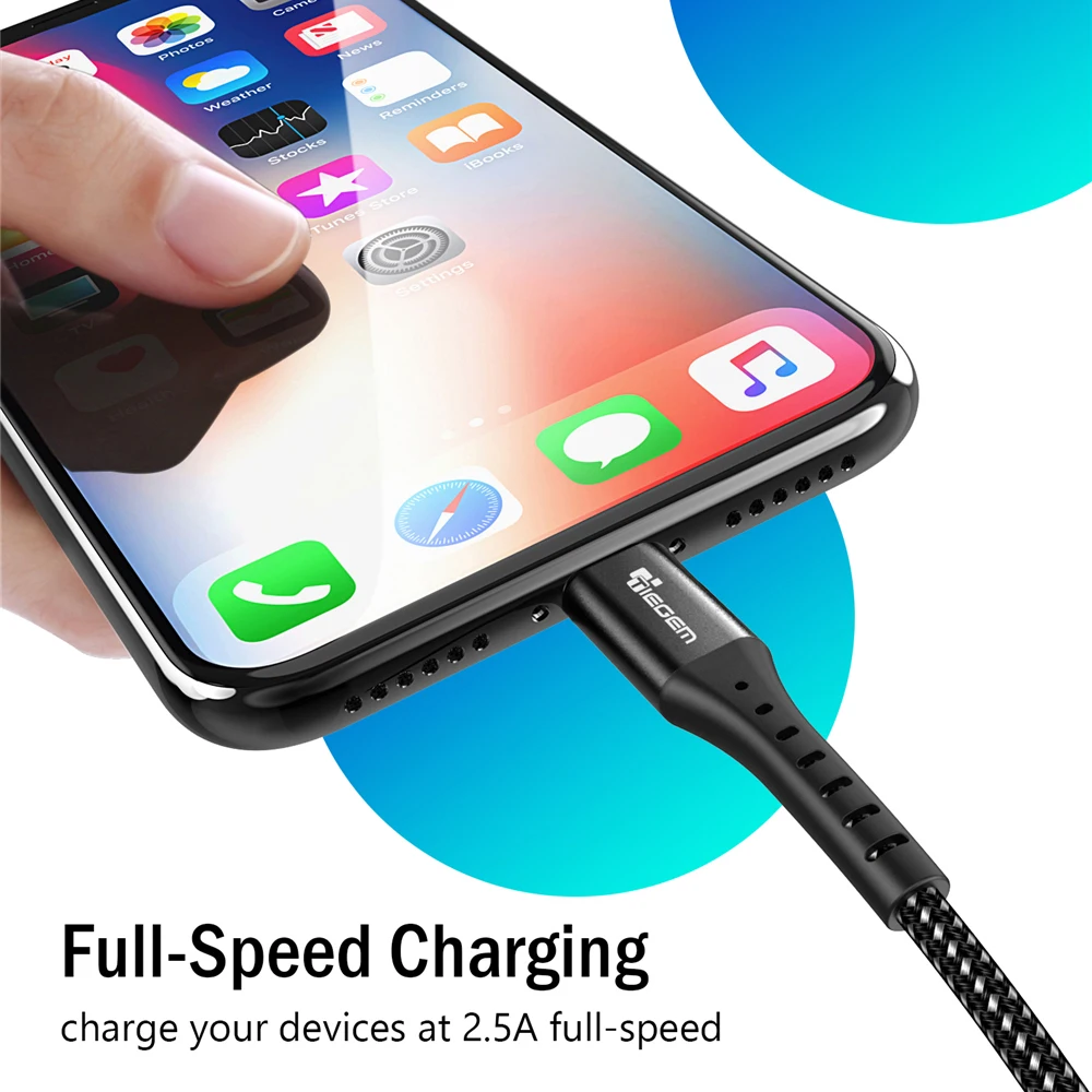 USB кабель для iPhone TIEGEM быстрой зарядки и передачи данных X Xs 8 7 6 6s 5 iPad Pro провод