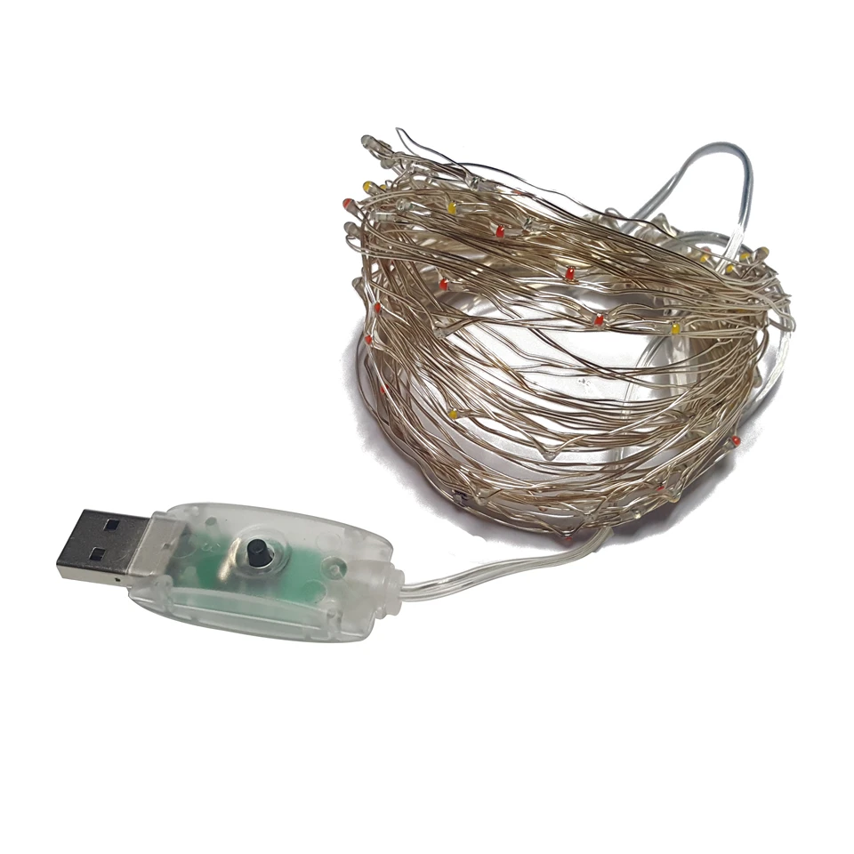 8 изменение режима USB кнопка включения 10 м 100 светодиодов серебряной Медный провод
