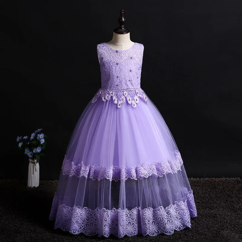 

New Christmas dress for Girl Summer Princess Lace beading Wedding Party girl dress Kids Costume Girls Clothes Children Clothing