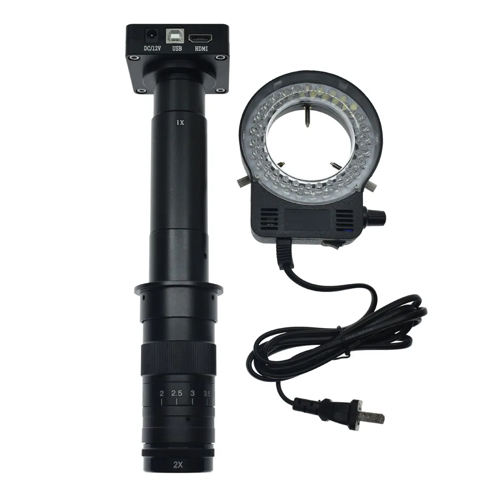 10X-600X Lens LED 36MP 1080P 2K 60FPS HDMI USB промышленный видео микроскоп камера+ 180X 300X 360X 600X Регулируемый зум C-mount объектив - Цвет: 10X-600X Lens LED