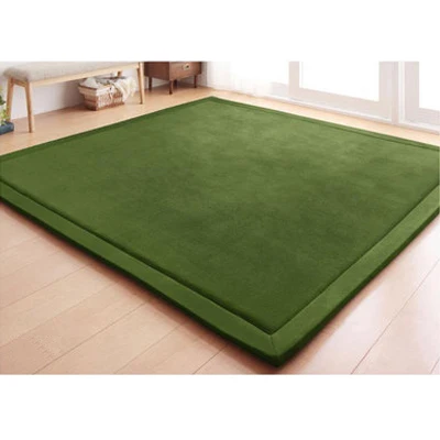 Olive green Бытовой утолщенный детский коврик для ползания кораллового бархата, Противоскользящий коврик для гостиной, спальни, полный прикроватный складной коврик с татами - Цвет: Olive green