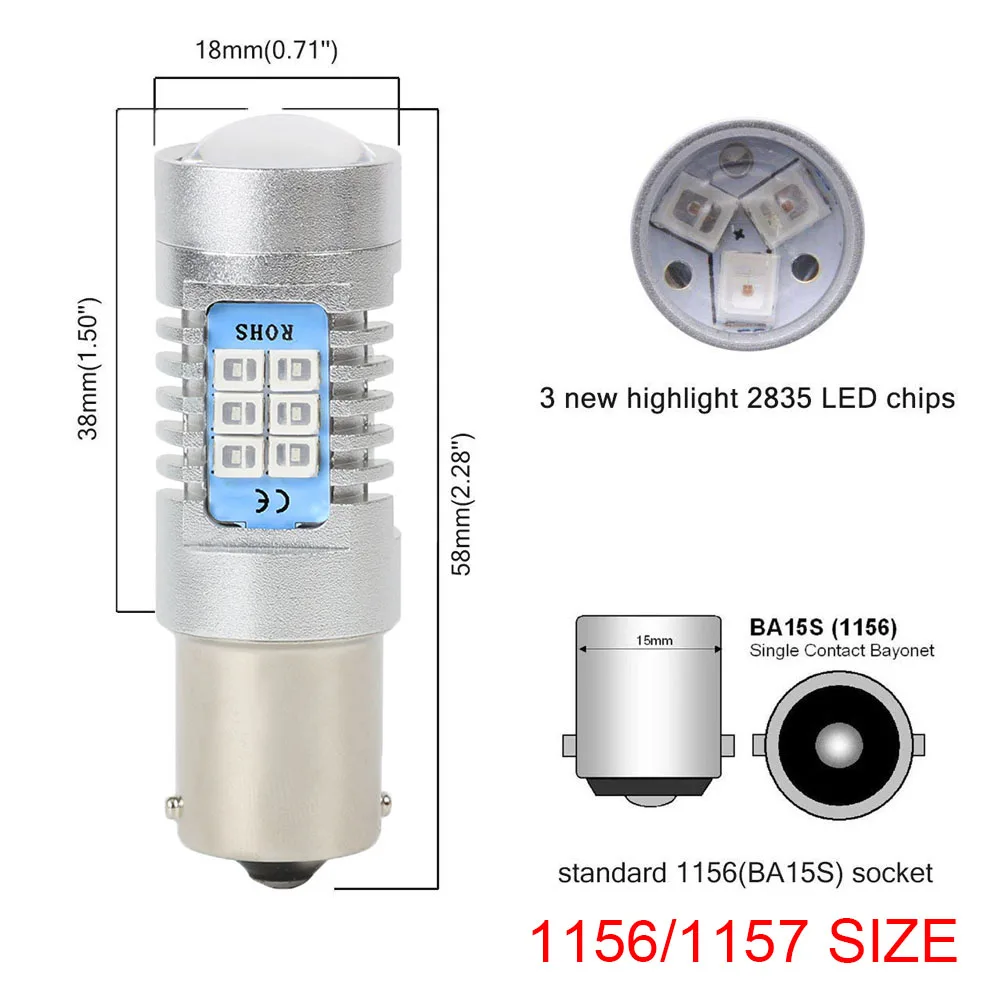 Keyecu 2x1156/1157/3156/3157 2835 21SMD Extremely Bright Red LED Bulbs Projector Lens 10-30V Works as Brake Light Tail | Автомобили и