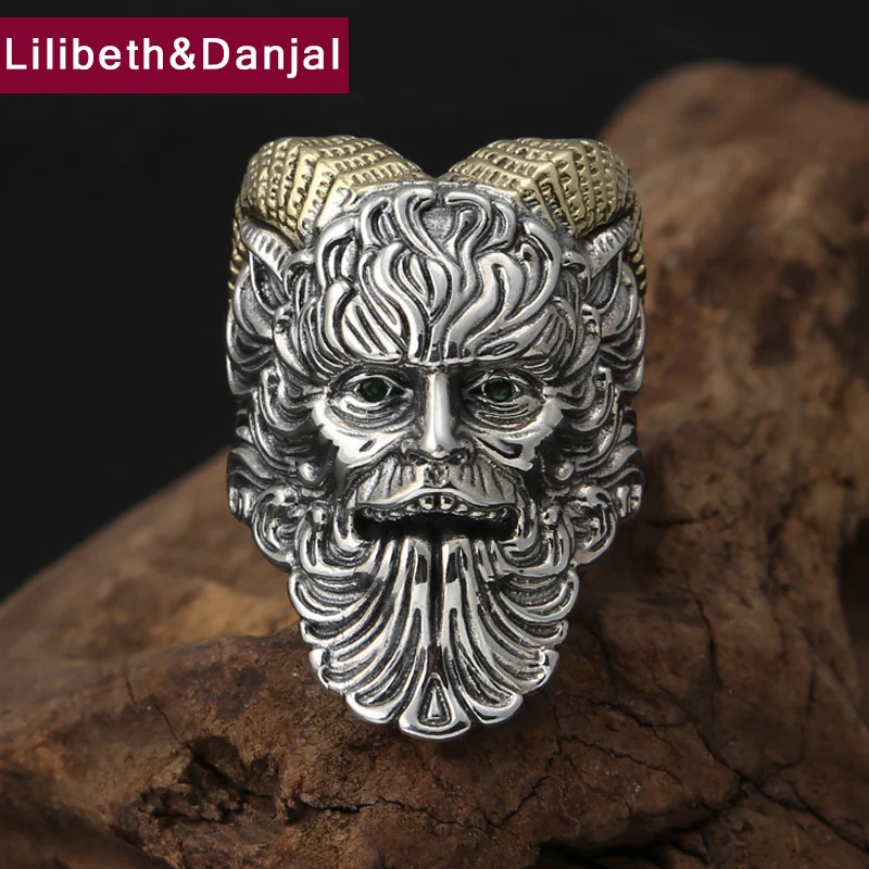 Capricorn Pan Ring faun 100% реальная фотография серебряные ювелирные изделия мужские