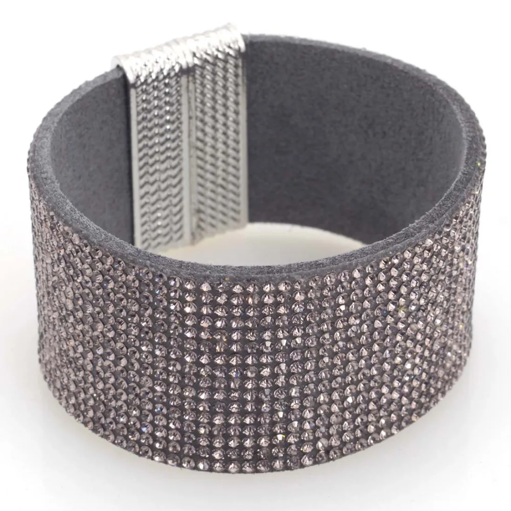 Магнитный браслет с кристаллами блестящий кожаный B1489|magnetic leather bracelet|leather braceletbling