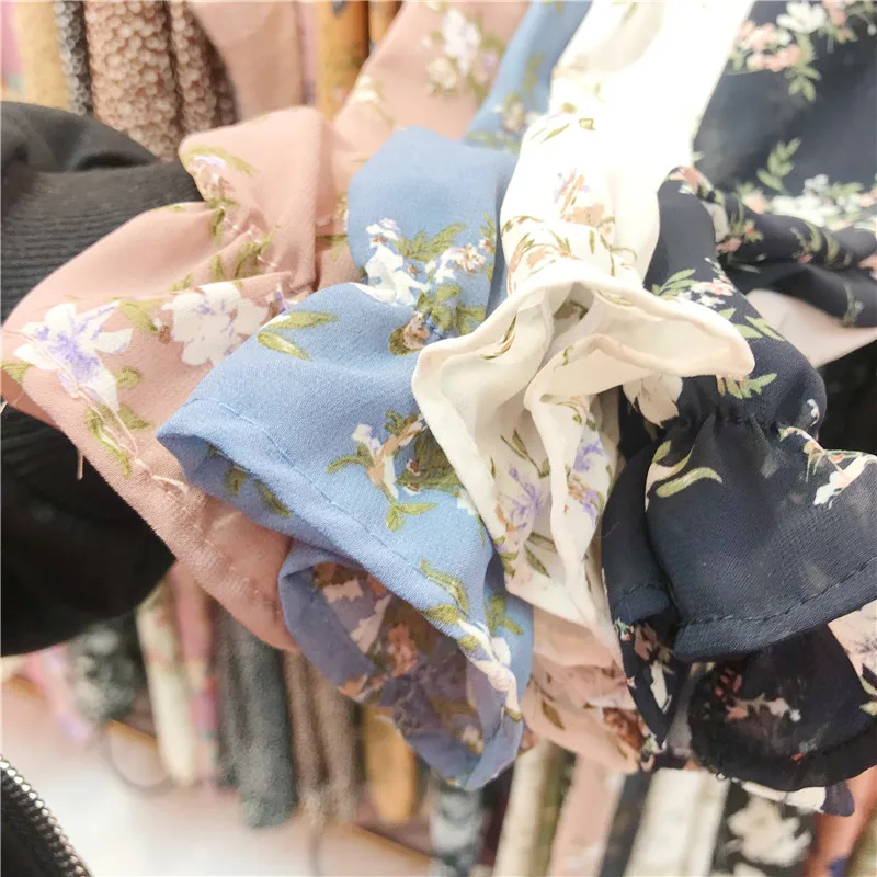 2019 Fashion Korean Mori Girl Casual Chiffon Oversized Bow Lace Up Neck Spring Floral Print Ruffle Kawaii Midi Beach Dress Women | Женская