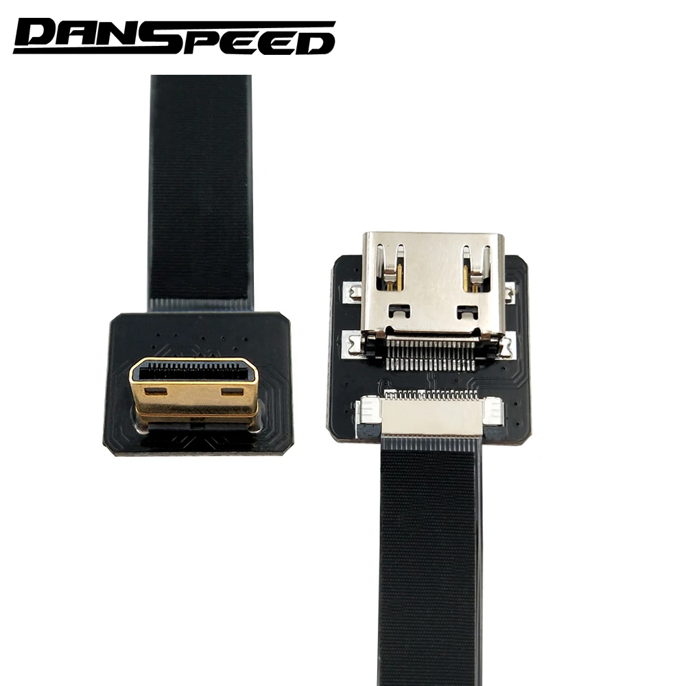 DANSPEED FPV HDMI тип A Женский к Mini HDMI вниз Угловой Мужской HDTV FPC плоский кабель 20 см