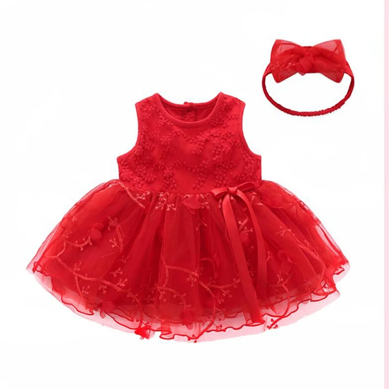 

Toddler Spring And Summer Clothes Set Lace Fashion Princess Birthday Baptism 0-12 Month Baby Girl Costume Dress HeadWear Suit