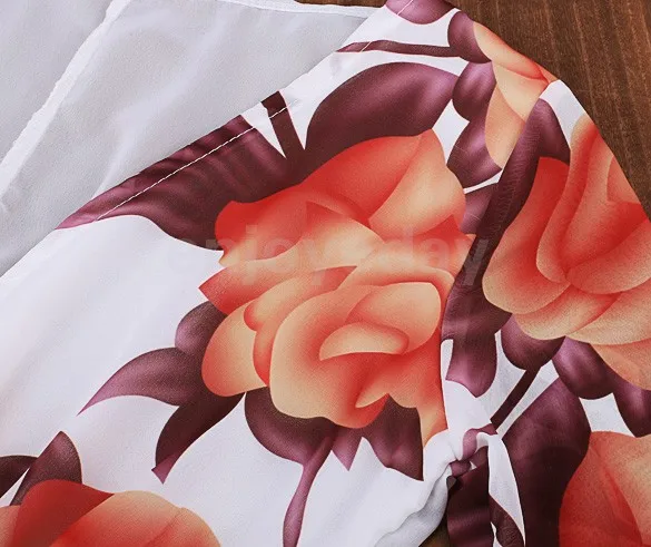 Fashion Women Chiffon Jumpsuit Deep V-Neck Floral Print Half Sleeve High Waist Casual Short 35 |