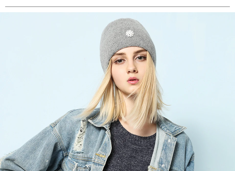 Ralferty/ зимние вязаные шапки из акрила с кроликом для женщин Gorros Bonnets Шапки женская шапка с цветочным украшением Skullies