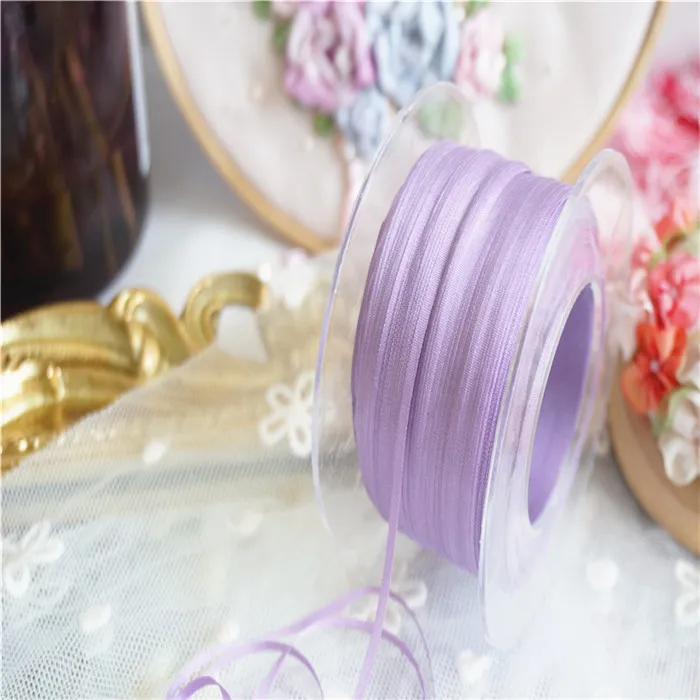 

new color 2mm Solid colors of 100% pure silk embroidery ribbon thin taffeta high quality silk ribbon Anya Ribbon Handcraft