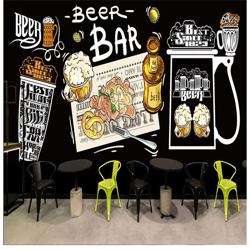 

Custom photo wallpaper Hand painted American beer graffiti wallpaper bar KTV restaurant Barbecue shop wallpaper custom mural