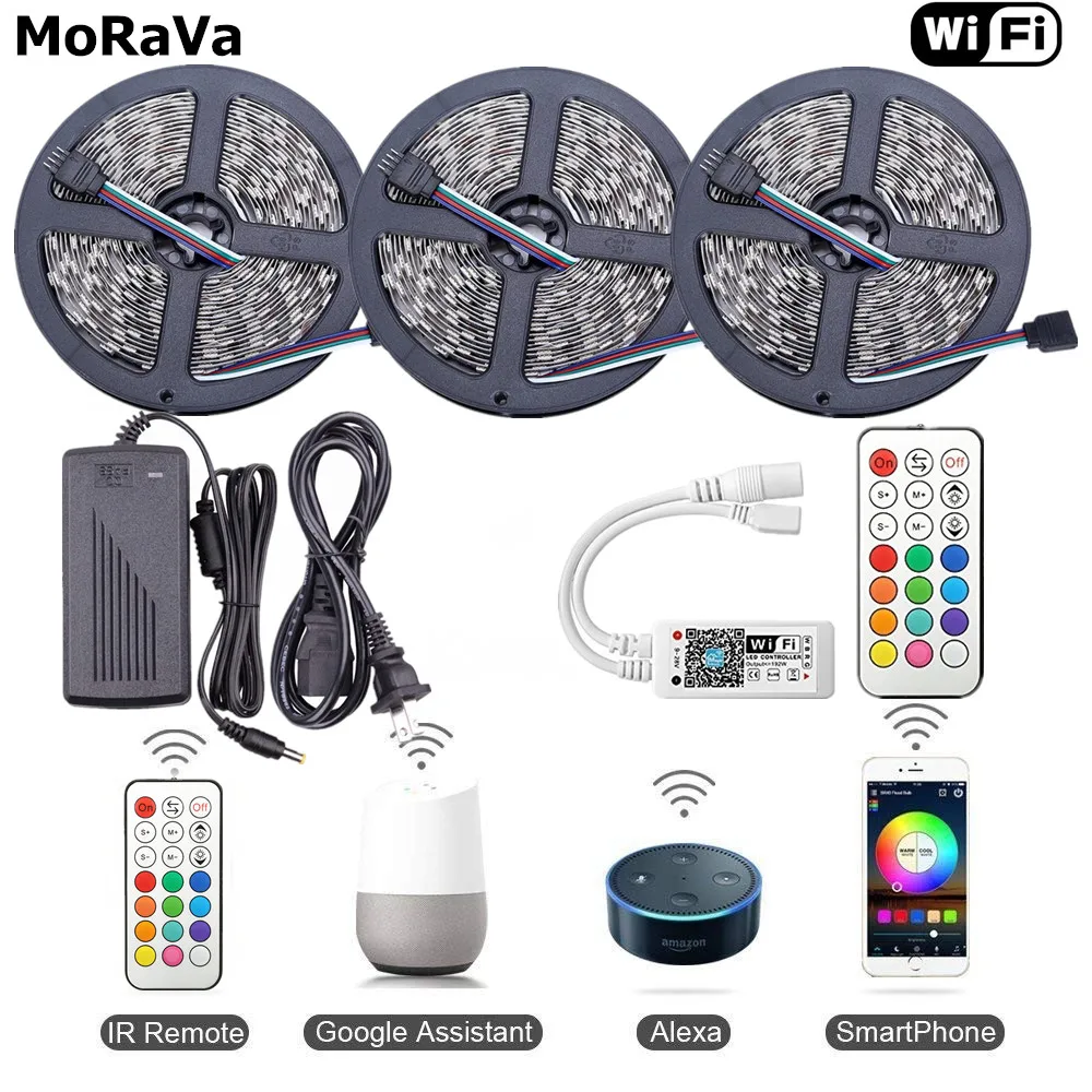 1 м 2 3 5 10 15 Беспроводной телефон Управление Wi Fi Светодиодные ленты работает с Amazon