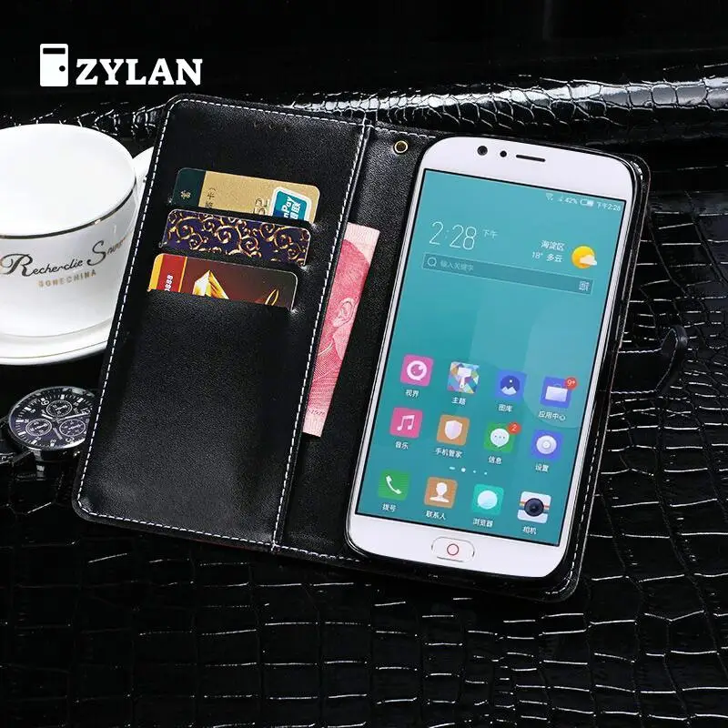 Кожаный чехол с откидной крышкой для ZTE Nubia M2 Lite черный коричневый и бесплатный