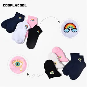 Модные женские носки в японском стиле Харадзюку; Креативные хлопковые носки с вышитыми радужными глазами; Милые носки Calcetines; Новинка; Забавные носки