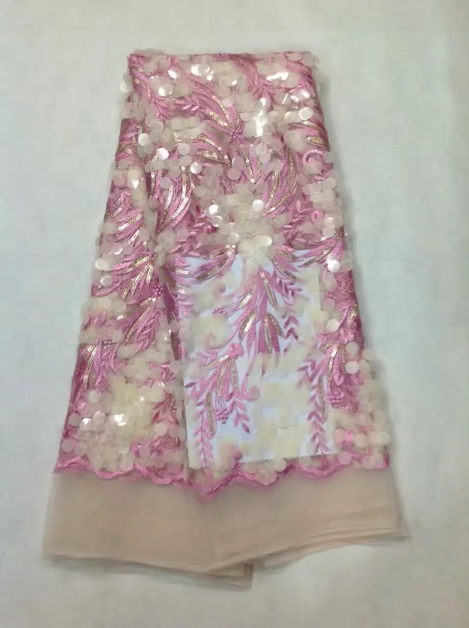 pink african tulle lace net fabric with squins for luxury dresses 5 yard/lot!jl-3-1 | Дом и сад