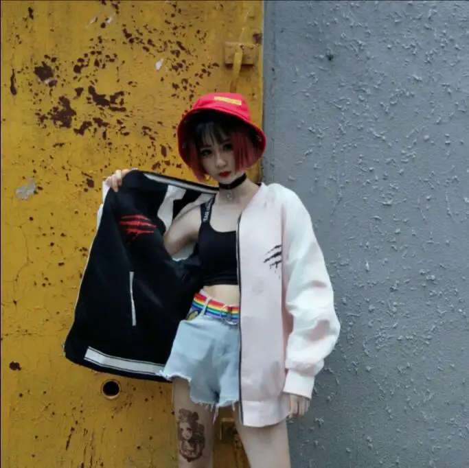 Обе стороны для носки женские Уличная Одежда Harajuku BF стиль случайный с принтом