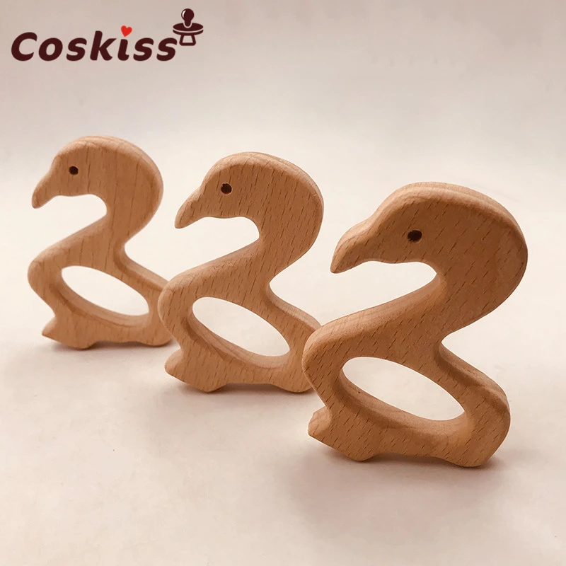 Mordedor org&aacute;nico para beb&eacute;, producto de madera de haya, Cisne, personalizado, colgante, respetuoso con el medio ambiente, seguro, juguetes para morder-3