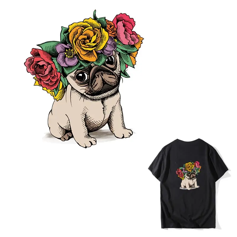 

COSBILL Flower Dog Patches Diy A-level Washable Cute Dog Iron On Patches For Clothes T-shirt Heat Transfer Accessory Y-077