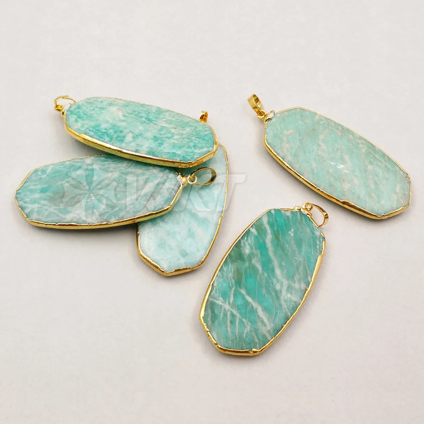 WT-P1192 WKT hurtownia niestandardowy atrakcyjny amazonit kamień sześciokątny ozdobiony złotym wykończeniem naturalny jasnozielony wisiorek dla