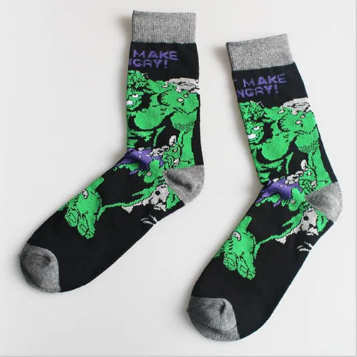 hulk1 Яркие хлопковые мужские Носки с рисунком из мультфильма «Marvel»; забавные носки с Суперменом, Бэтменом, человеком-пауком, Халком, Харадзюку; Рождественский подарок - Цвет: hulk1