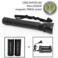 2500lm xhp50 waterproof dive underwater 100m led diving flashlight aluminum torch 26650 lamp light with stepless dimming