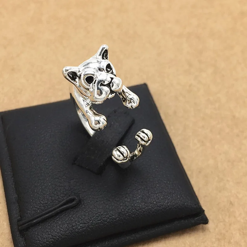 

Hot Sale Animal Handmade French bulldog ring Wrap Ring - cute ancient silver plating Fashion for women Chic Punk Rings
