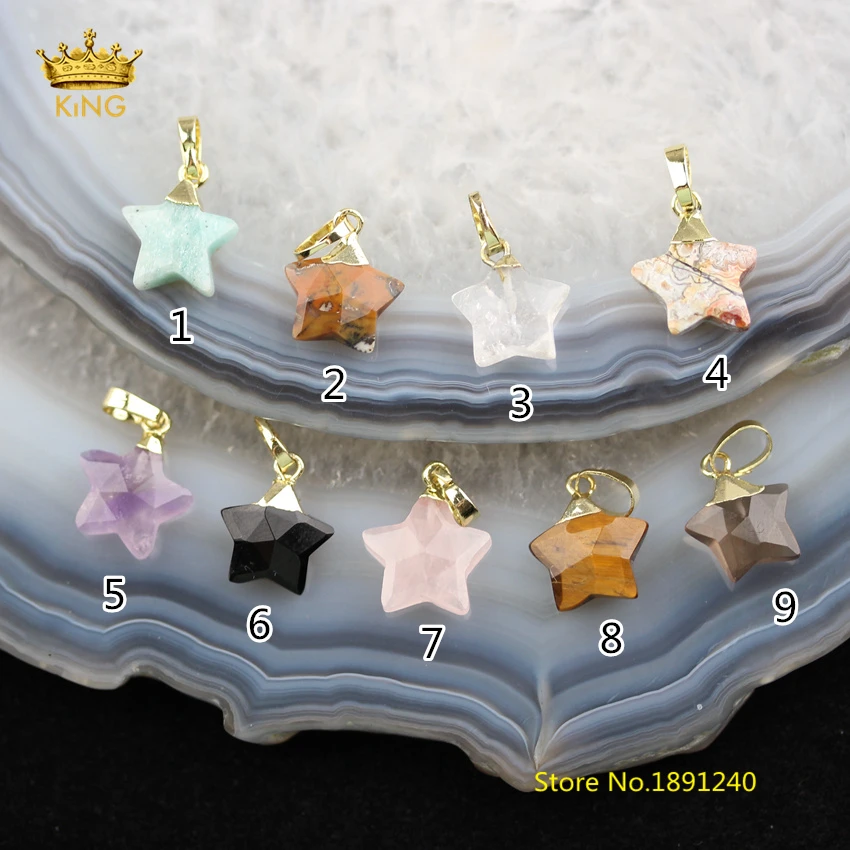 

10pcs/lot 13mm Faceted Star Charms Healing Necklace Bulk,Natural Stones Plated Gold Caps Pendants Jewelry Crafts Earrings DSS92
