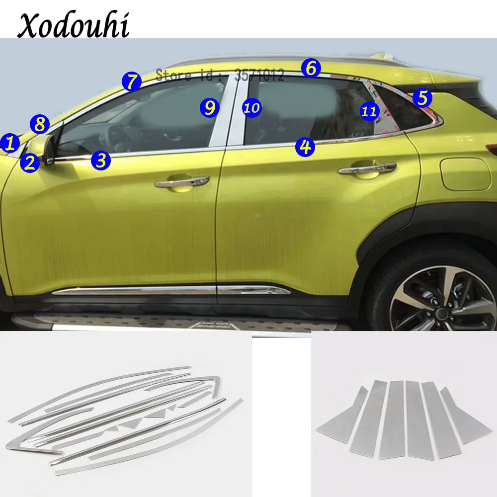 

For Hyundai Kona Encino Kauai 2017 2018 2019 2020 Car Sticker Window Garnish Pillar Stainless Steel Window Strip Trim Frame