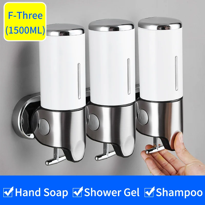 F-Three Liquid Soap Dispenser Wall Mounted 500ml Shower Gel Shampoo Dispenser Detergent Triple Hand Hotel Mall Kitchen Hand Soap Bottle - Цвет: F-Three