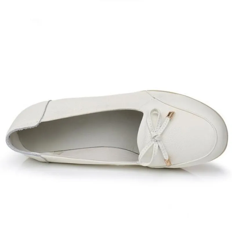 Женские туфли на плоской подошве белые из коровьей кожи для медсестры удобные