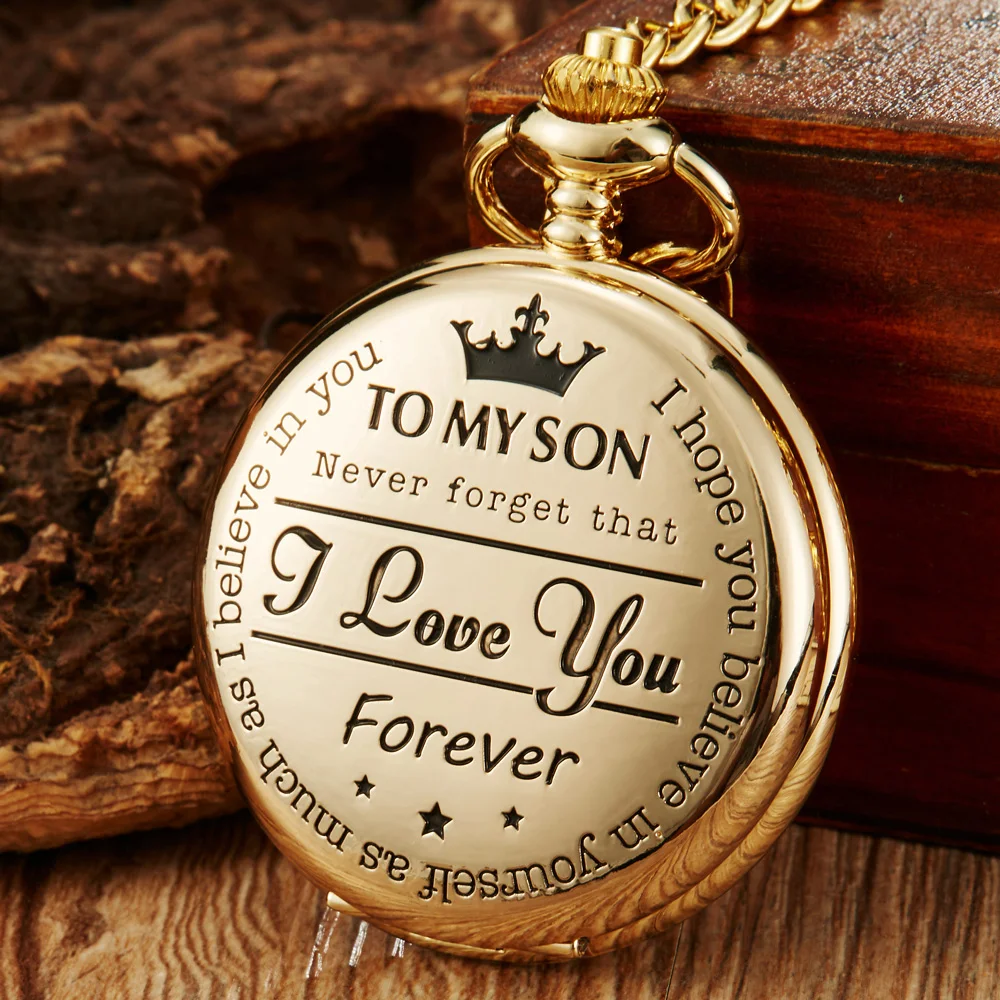Серия «To My Son I Love You», карманные часы, золотые, черные, полностью охотничьи кварцевые часы, подвеска, ожерелье, брелок на цепочке, лучший рождественский подарок