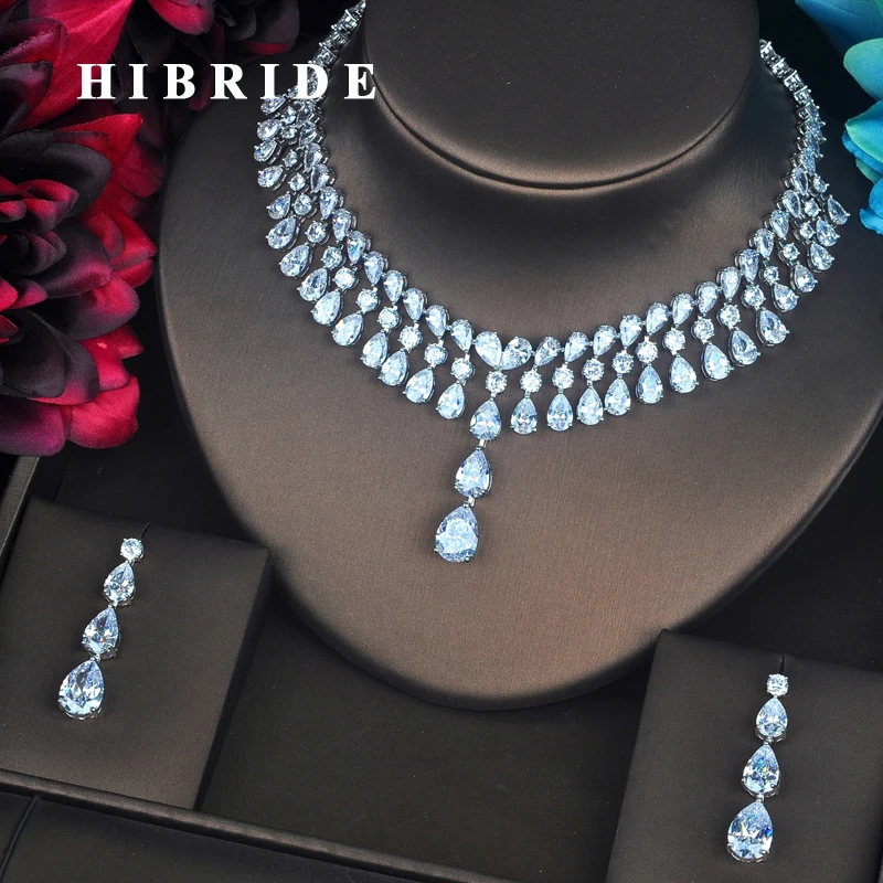 

HIBRIDE Classic Shinny Water Drop Jewelry Sets For Women Bride Necklace Set Wedding Jewelry Dress Accessories Wholesale N-401